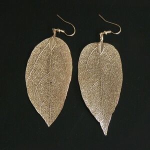 Real Leaf Gold Leaf BOHO Dangle Earrings Aspen Apres Ski